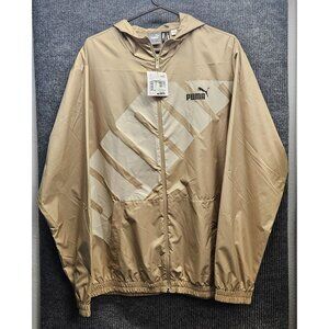 PUMA Hooded Graphic Windbreaker Jacket Prairie Tan Mens L Water Repellent NWT